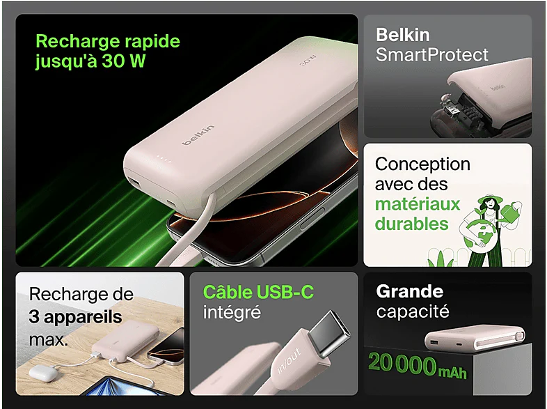 BELKIN Powerbank 20k 30W USB-C Rose - Image 7