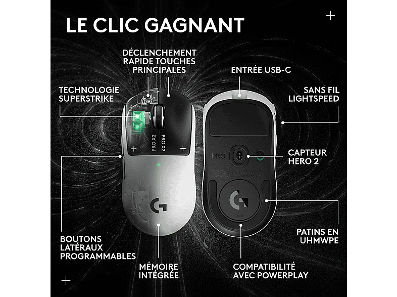 LOGITECH PRO X2 Superstrike Lightspeed Wireless Gaming Mouse - Souris Gaming sans fil - Image 3
