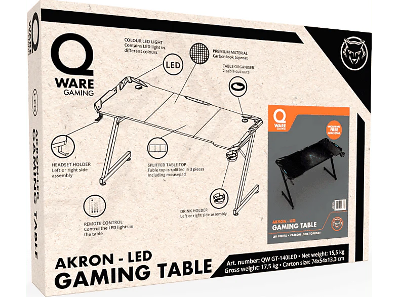 QWARE Bureau Gaming Akron RGB Noir (QW GT-140LED) - Image 5