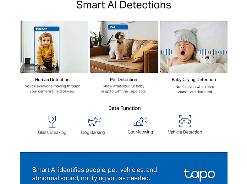 TAPO Caméra de sécurité TC72 Pan/Tilt AI Wi-Fi  Blanc (TC72 PAN/TILT CAMERA QHD) - Image 5
